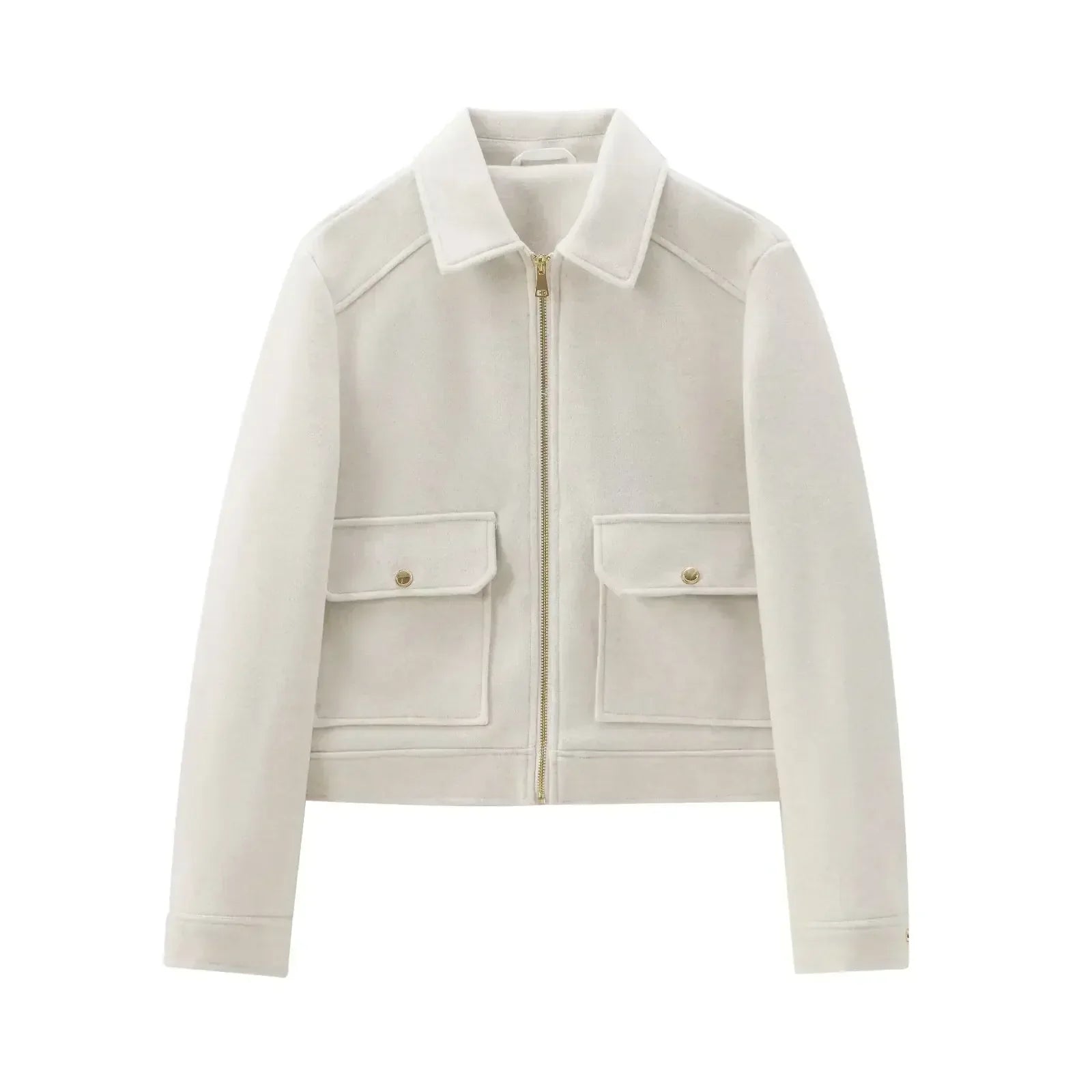 Chiq Cropped Wool Jacket with Zip Front and Patch Pockets