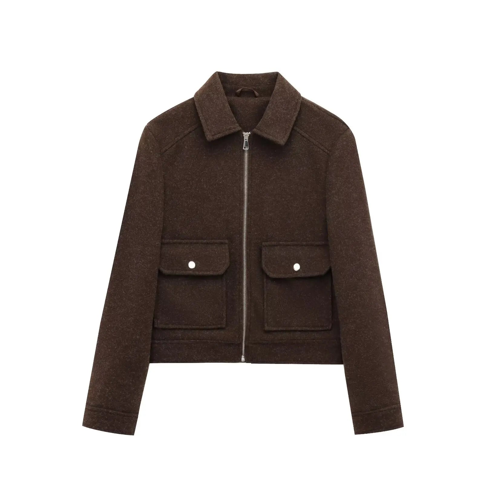 Chiq Cropped Wool Jacket with Zip Front and Patch Pockets