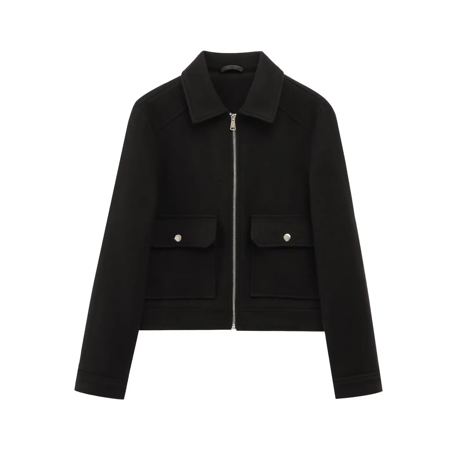 Chiq Cropped Wool Jacket with Zip Front and Patch Pockets