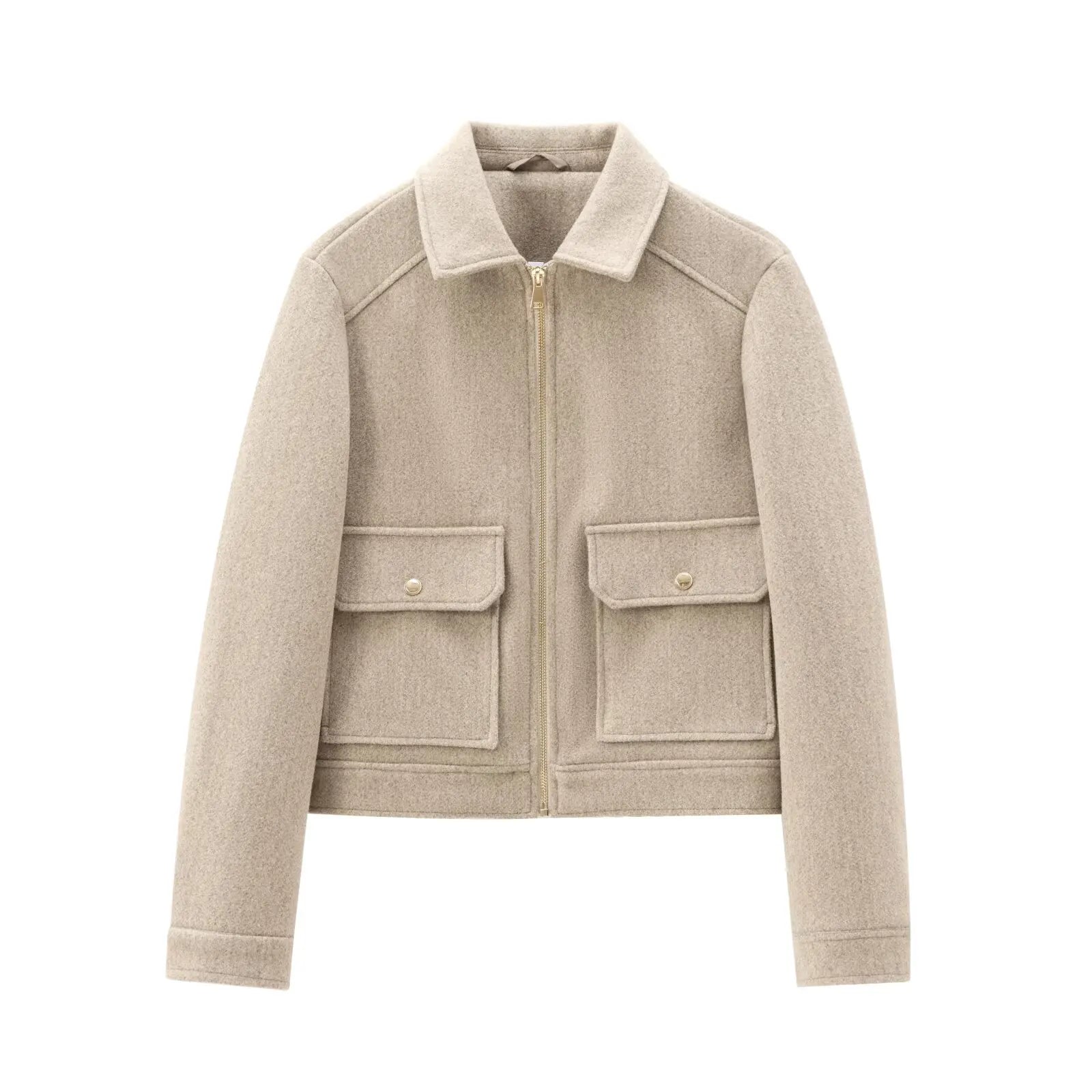 Chiq Cropped Wool Jacket with Zip Front and Patch Pockets