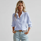 Classic Blouse with Ruffle Collar and Button Front