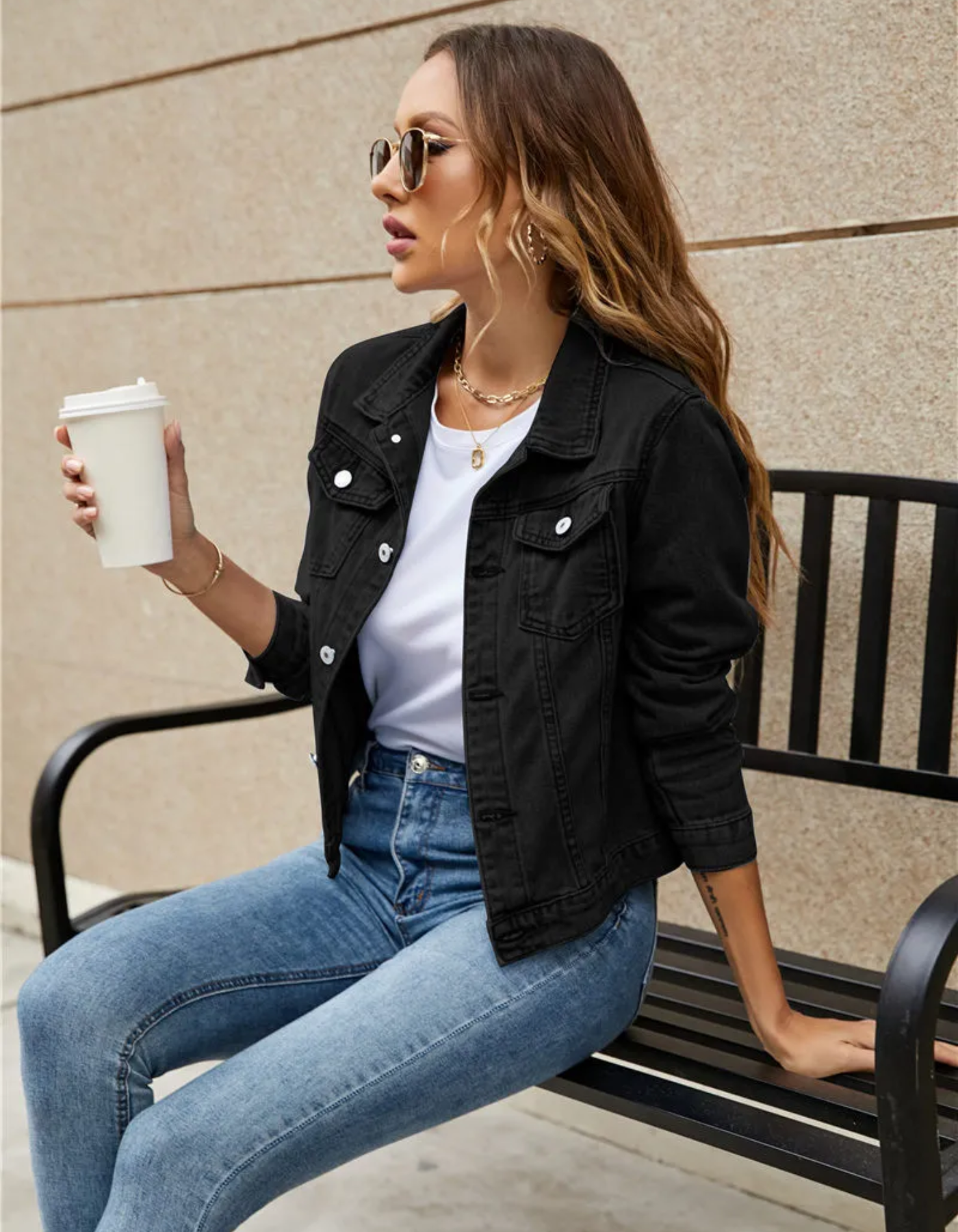 Classic Cropped Denim Jacket with Chest Pockets