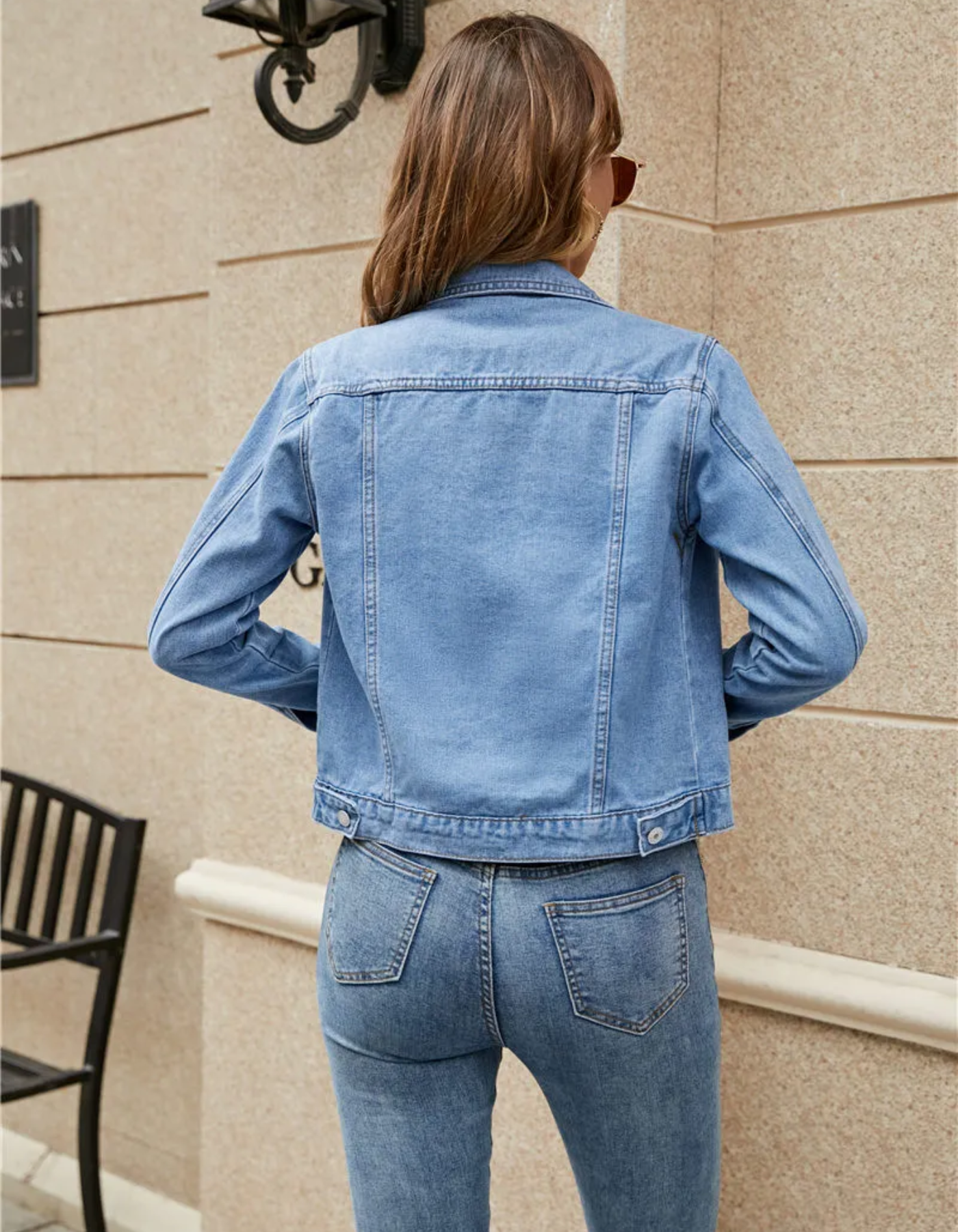 Classic Cropped Denim Jacket with Chest Pockets