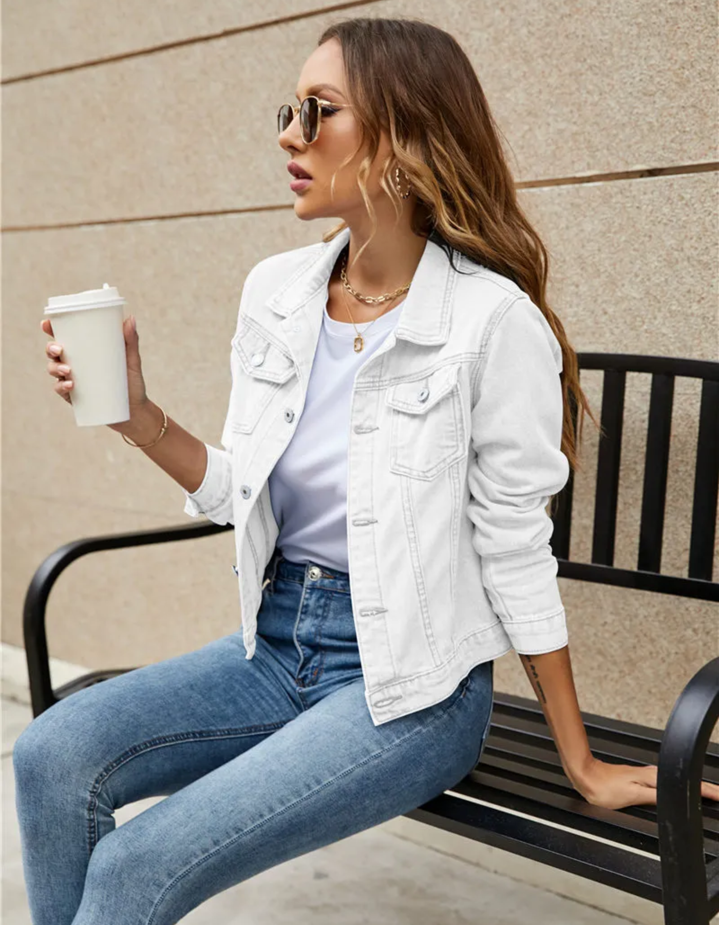 Classic Cropped Denim Jacket with Chest Pockets