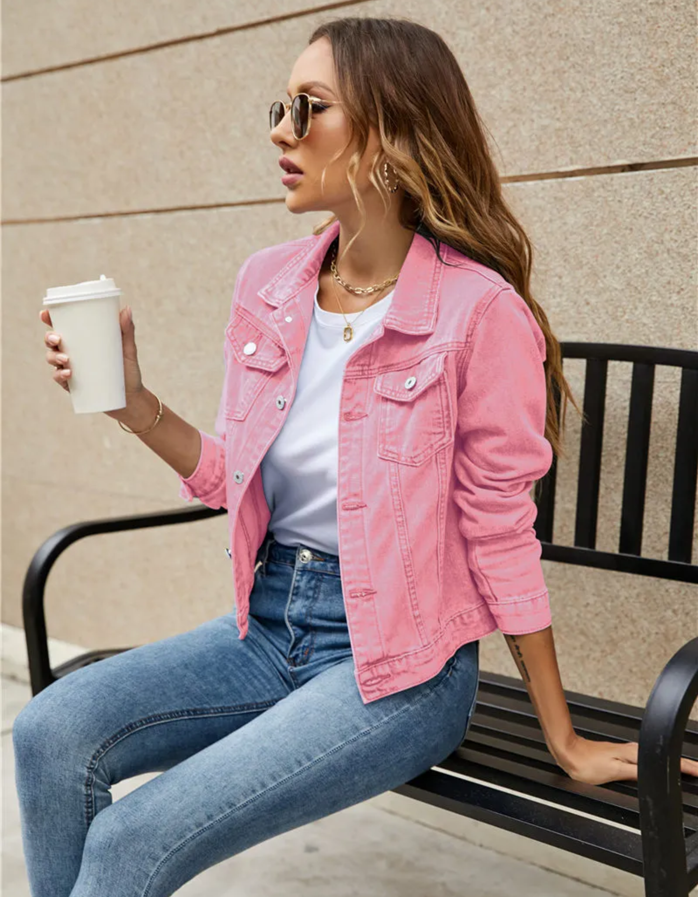Classic Cropped Denim Jacket with Chest Pockets