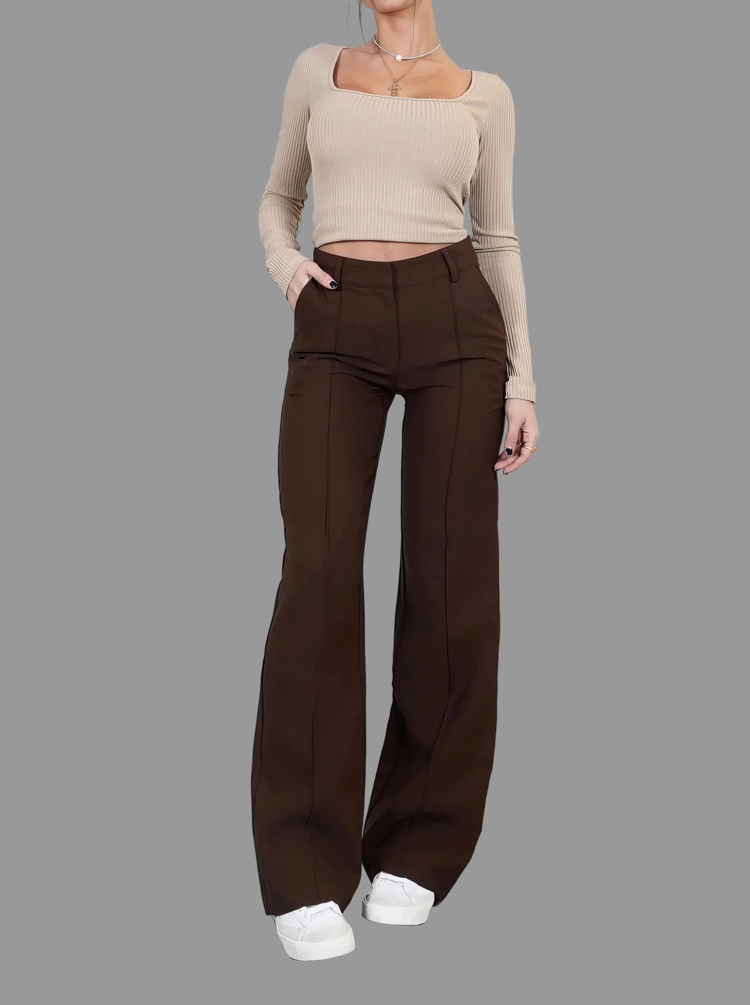 Classic High Waist Wide Leg Trousers with Tailored Fit