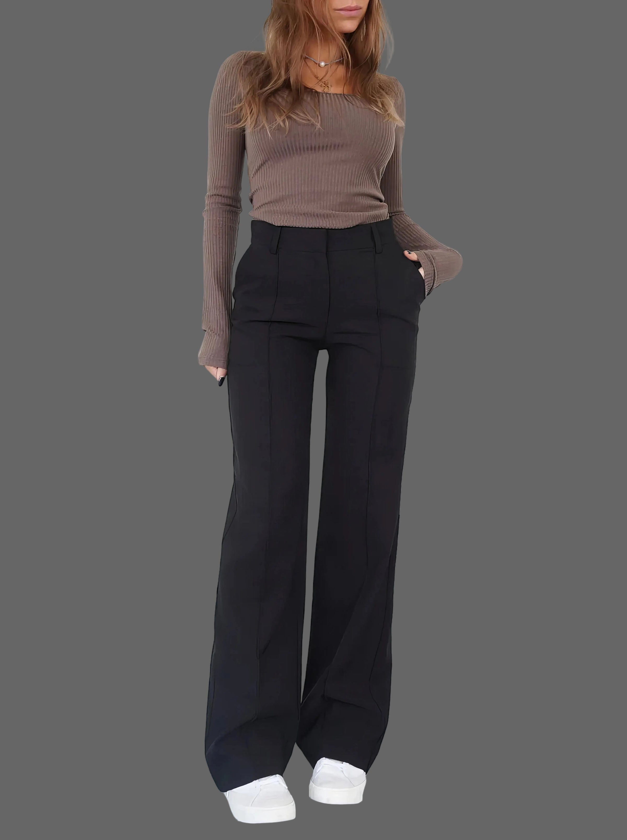 Classic High Waist Wide Leg Trousers with Tailored Fit