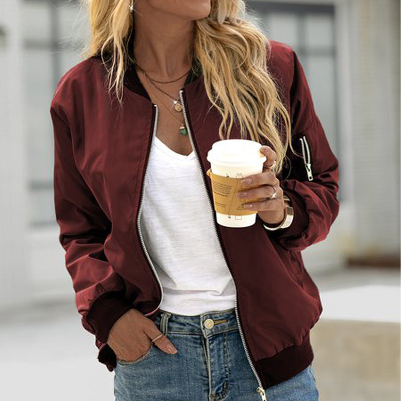 Classic Relaxed Fit Bomber Jacket with Zip Detail
