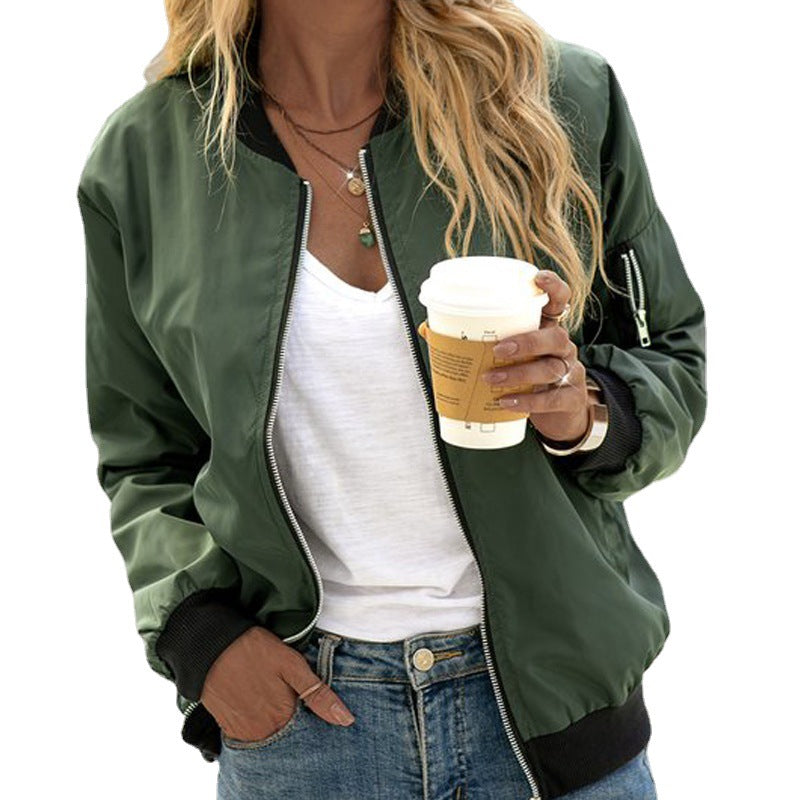 Classic Relaxed Fit Bomber Jacket with Zip Detail