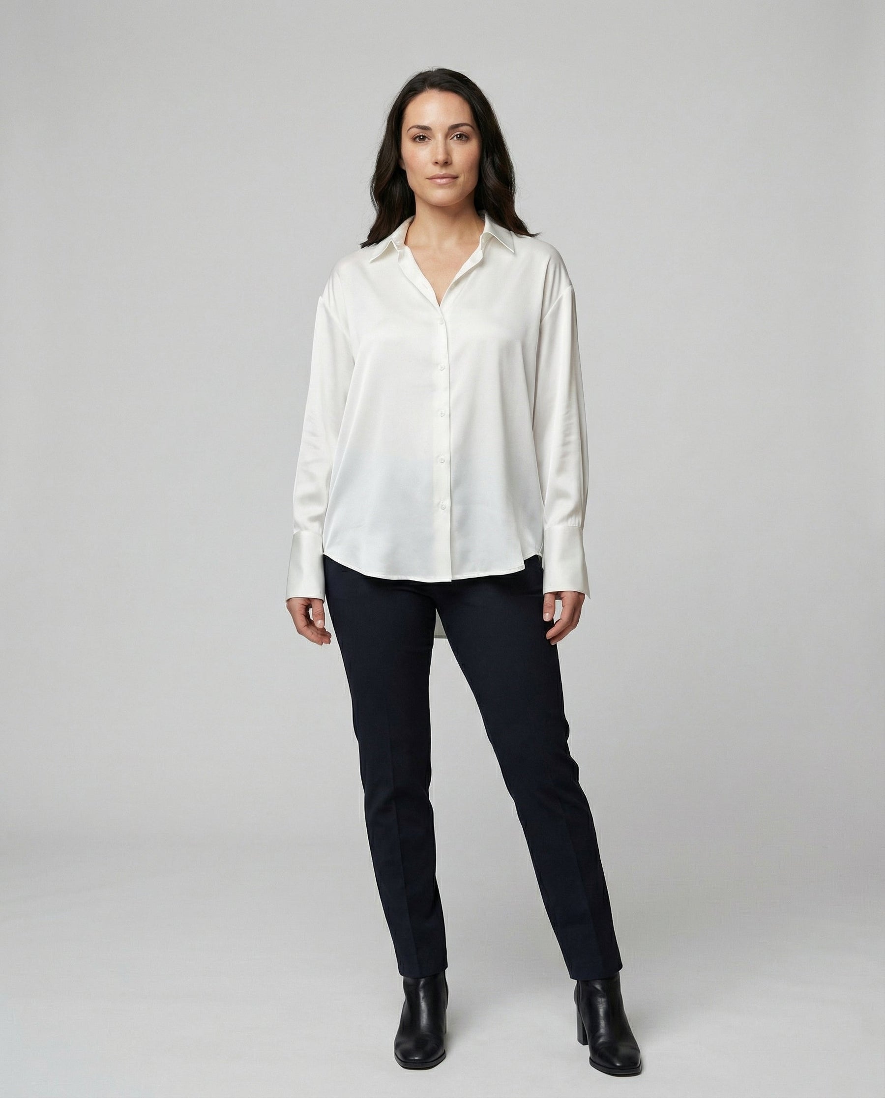 Classic Silk Blouse with Classic Collar and Button Front