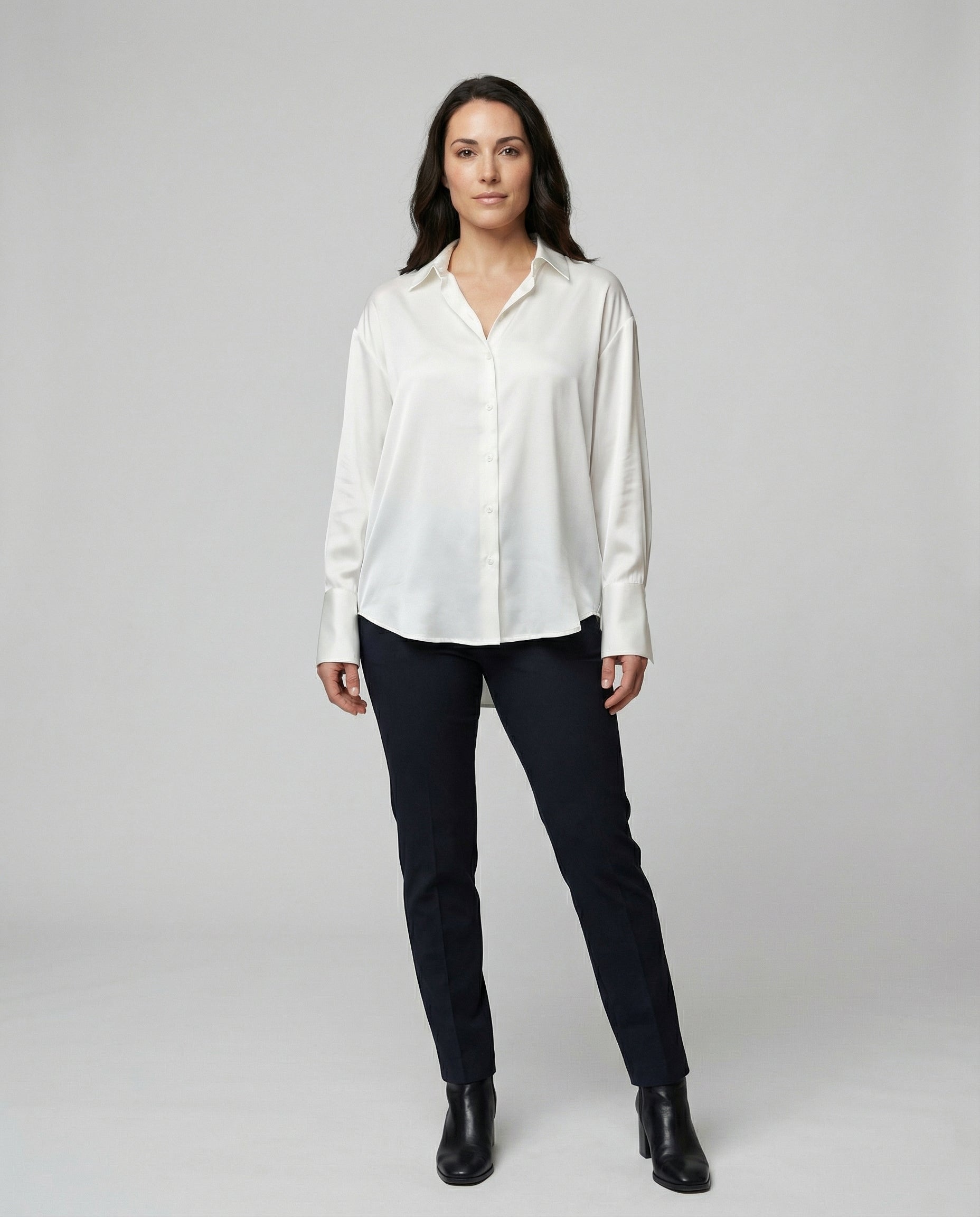 Classic Silk Blouse with Classic Collar and Button Front