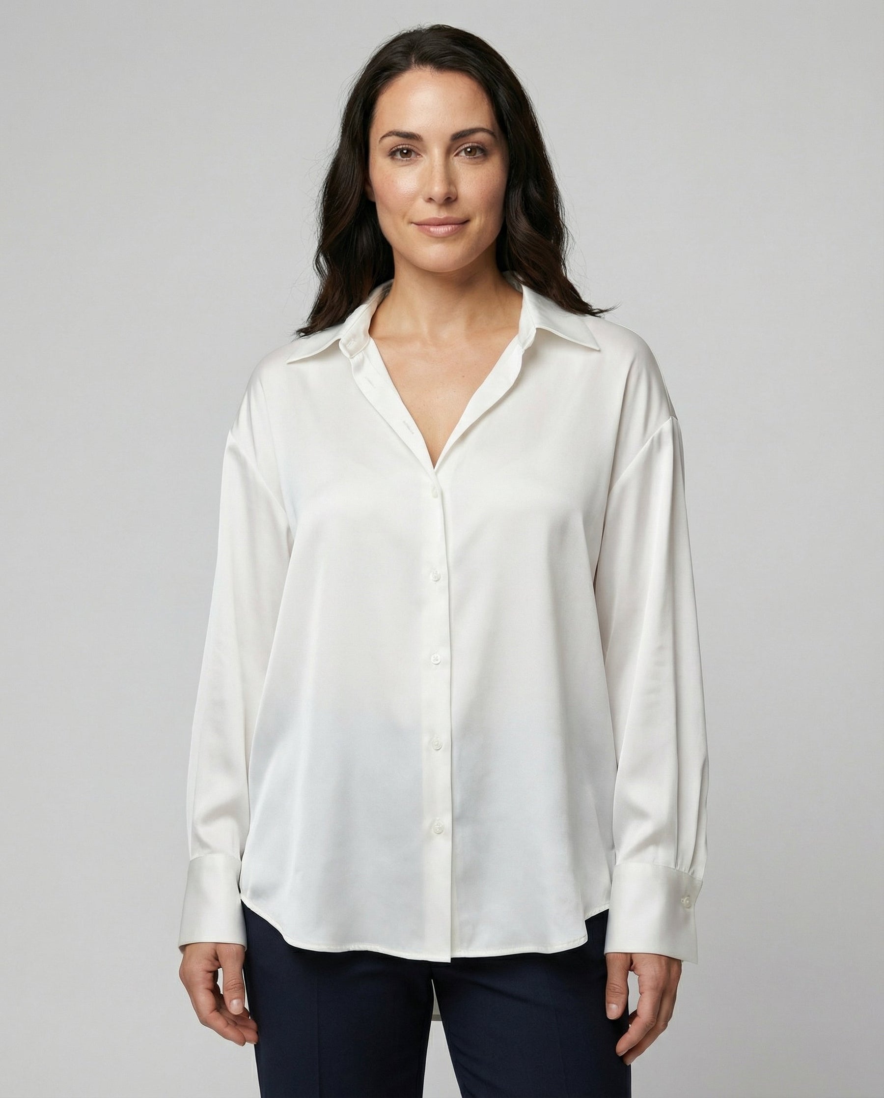 Classic Silk Blouse with Classic Collar and Button Front