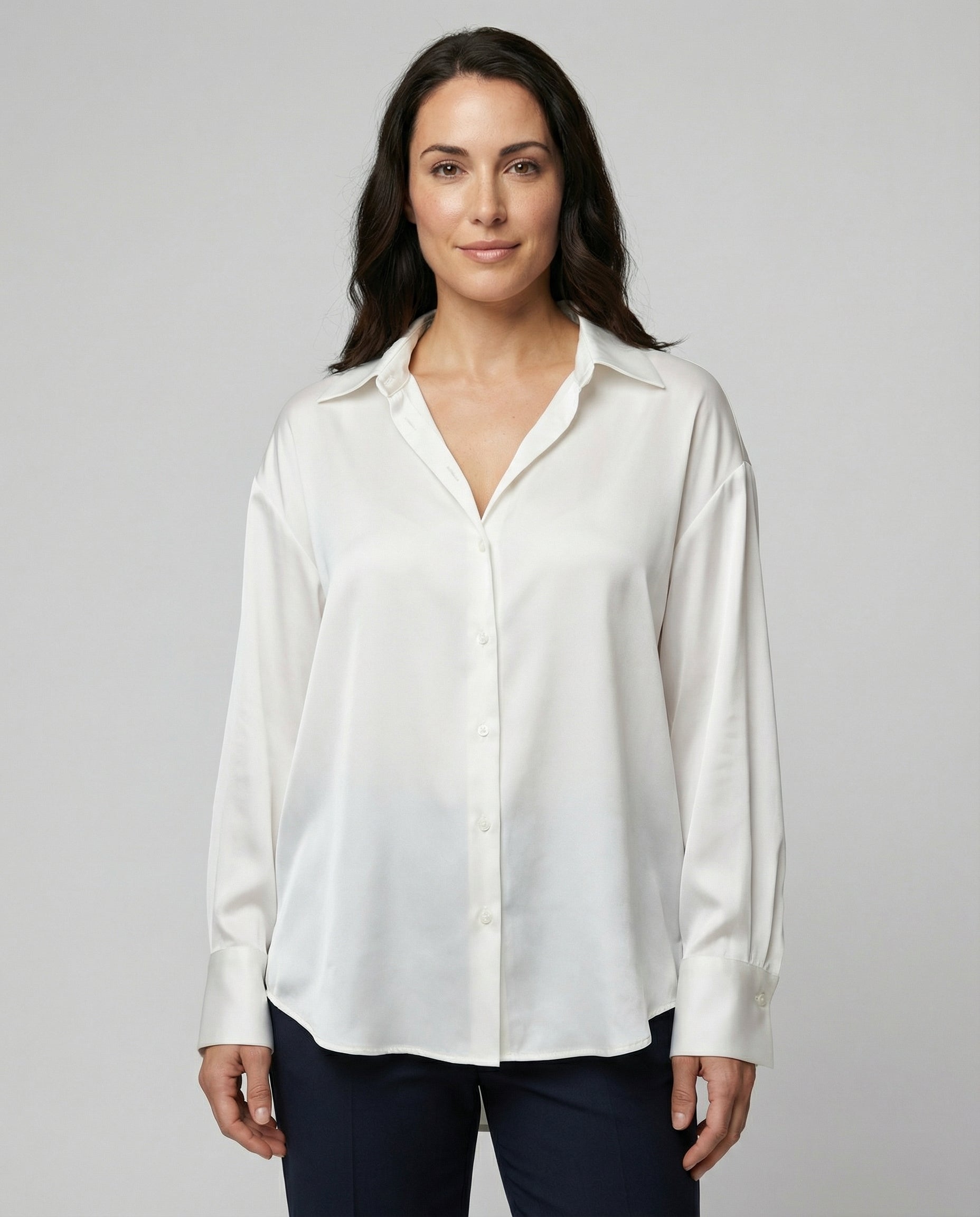 Classic Silk Blouse with Classic Collar and Button Front