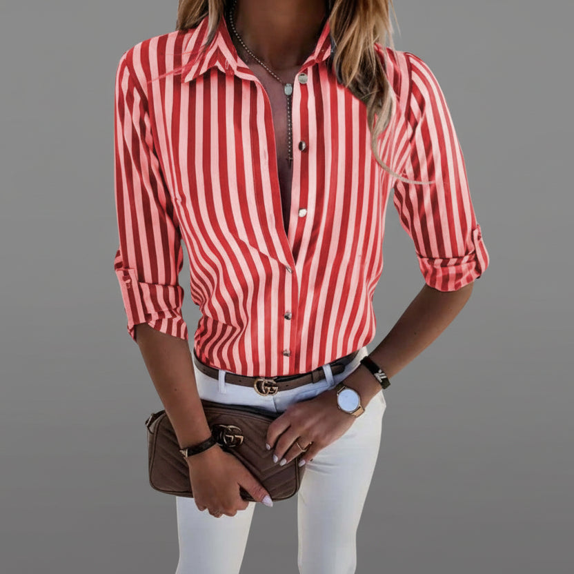 Classic Striped Shirt with Button Front and Roll Up Sleeves