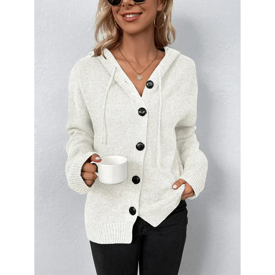 Cosy Hooded Knit Cardigan with Button Front