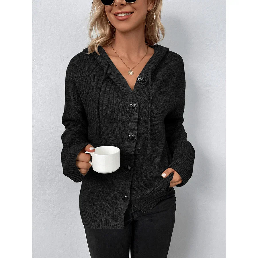 Cosy Hooded Knit Cardigan with Button Front