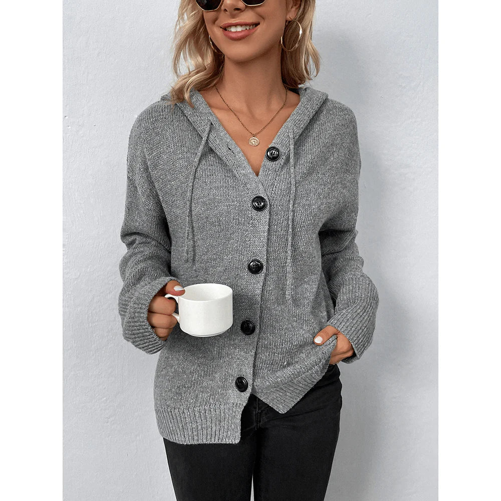 Cosy Hooded Knit Cardigan with Button Front