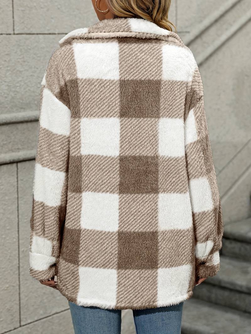 Cosy Plaid Fleece Shacket with Chest Pockets