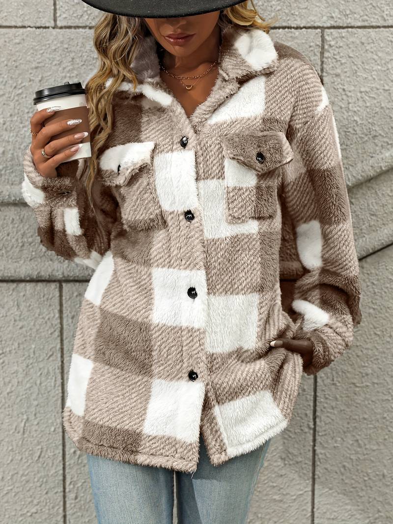 Cosy Plaid Fleece Shacket with Chest Pockets