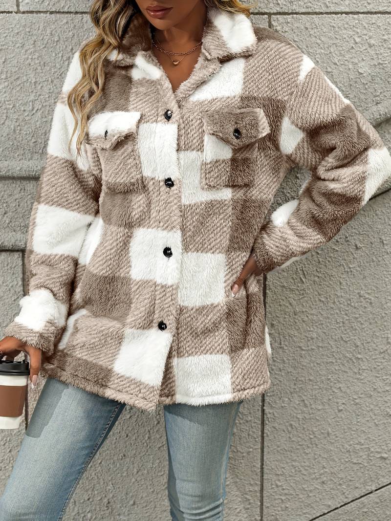 Cosy Plaid Fleece Shacket with Chest Pockets