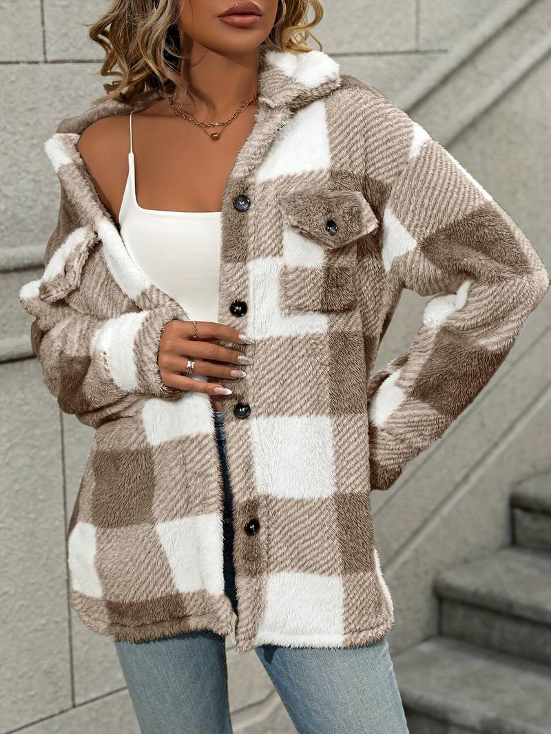 Cosy Plaid Fleece Shacket with Chest Pockets