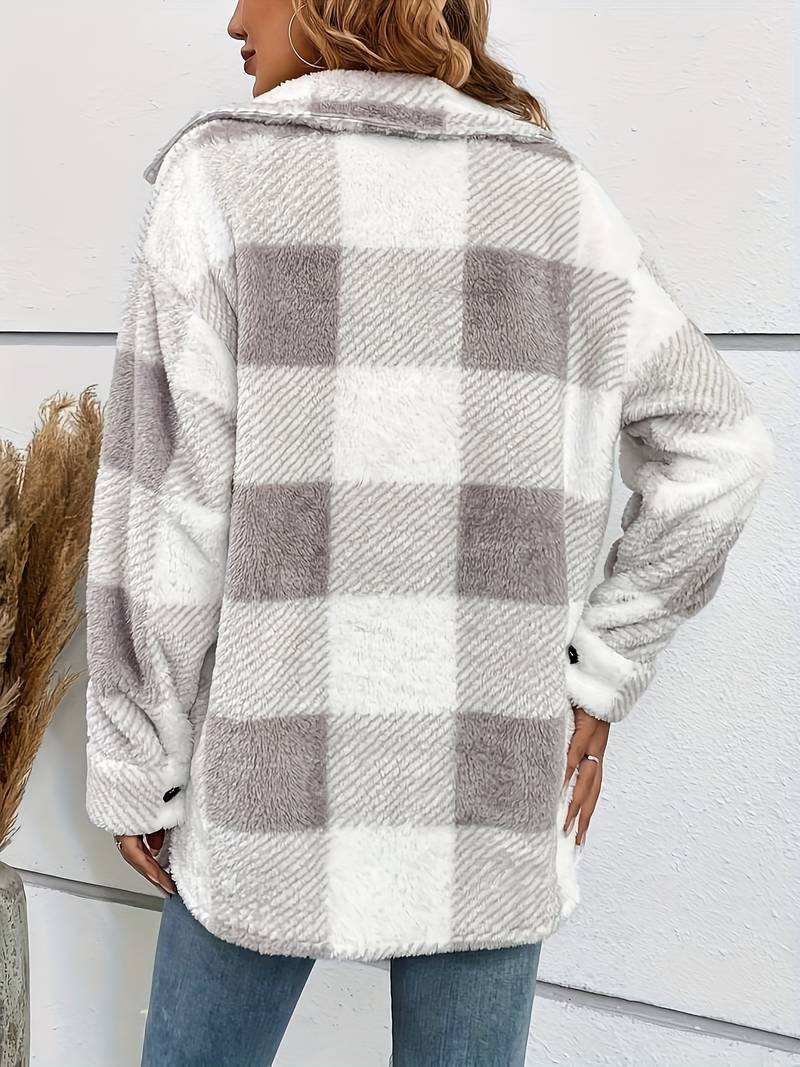 Cosy Plaid Fleece Shacket with Chest Pockets