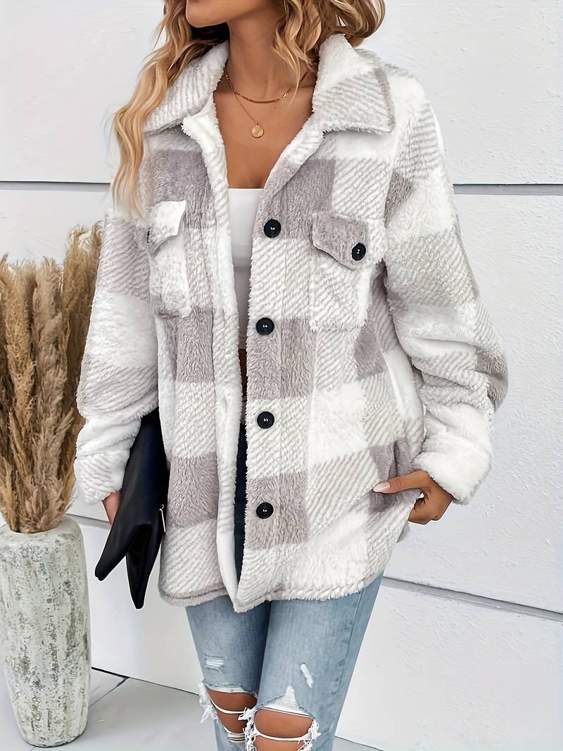 Cosy Plaid Fleece Shacket with Chest Pockets