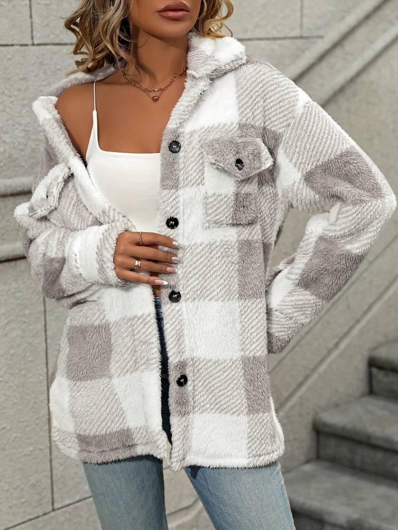 Cosy Plaid Fleece Shacket with Chest Pockets