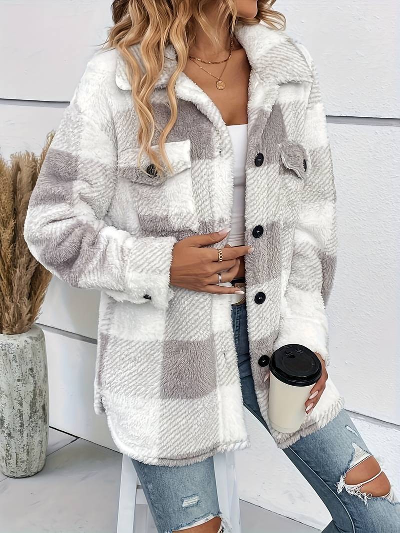 Cosy Plaid Fleece Shacket with Chest Pockets