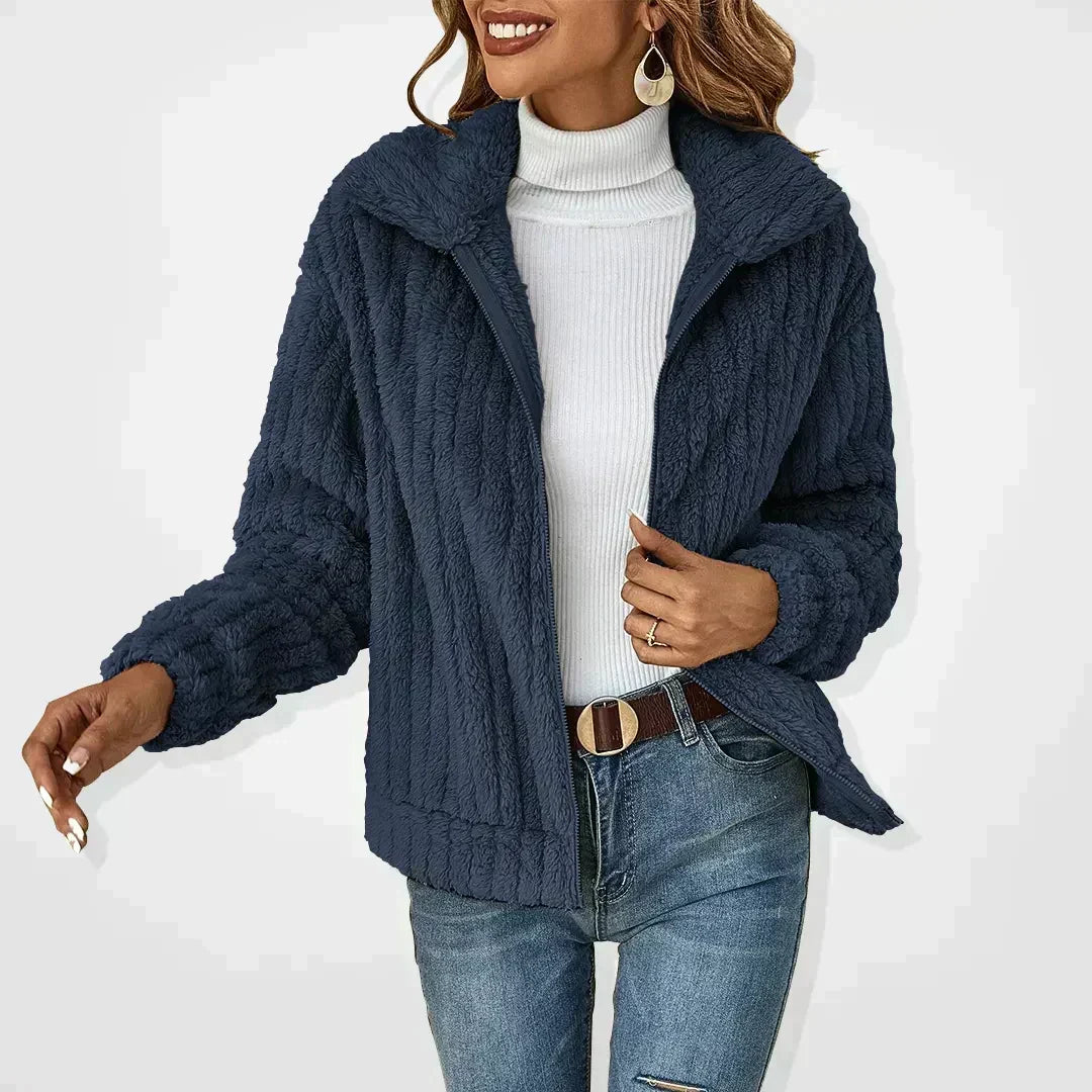 Cosy Teddy Fleece Jacket with Zip Front and Collar