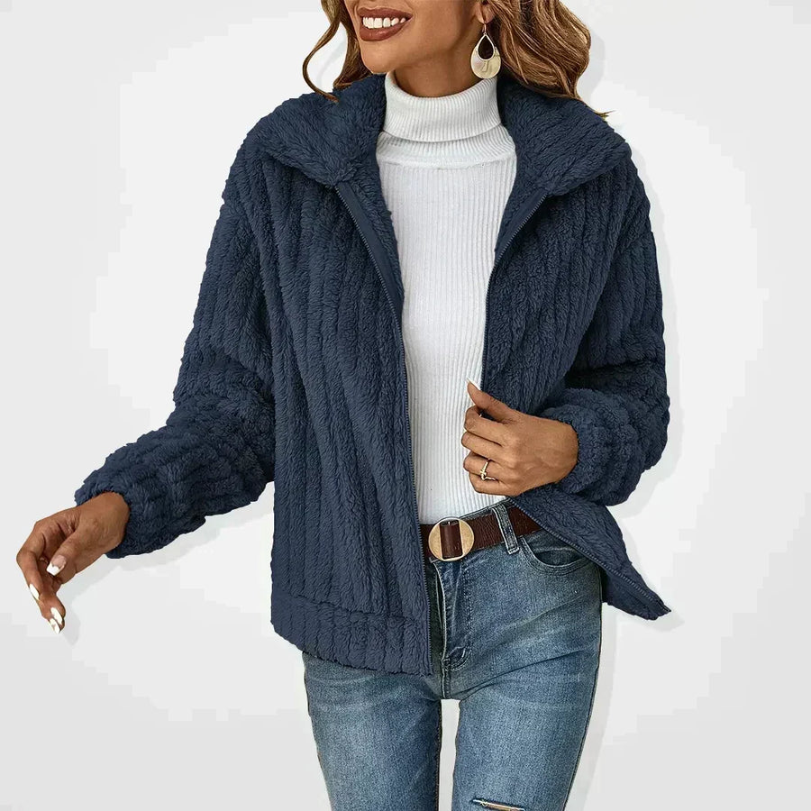 Cosy Teddy Fleece Jacket with Zip Front and Collar