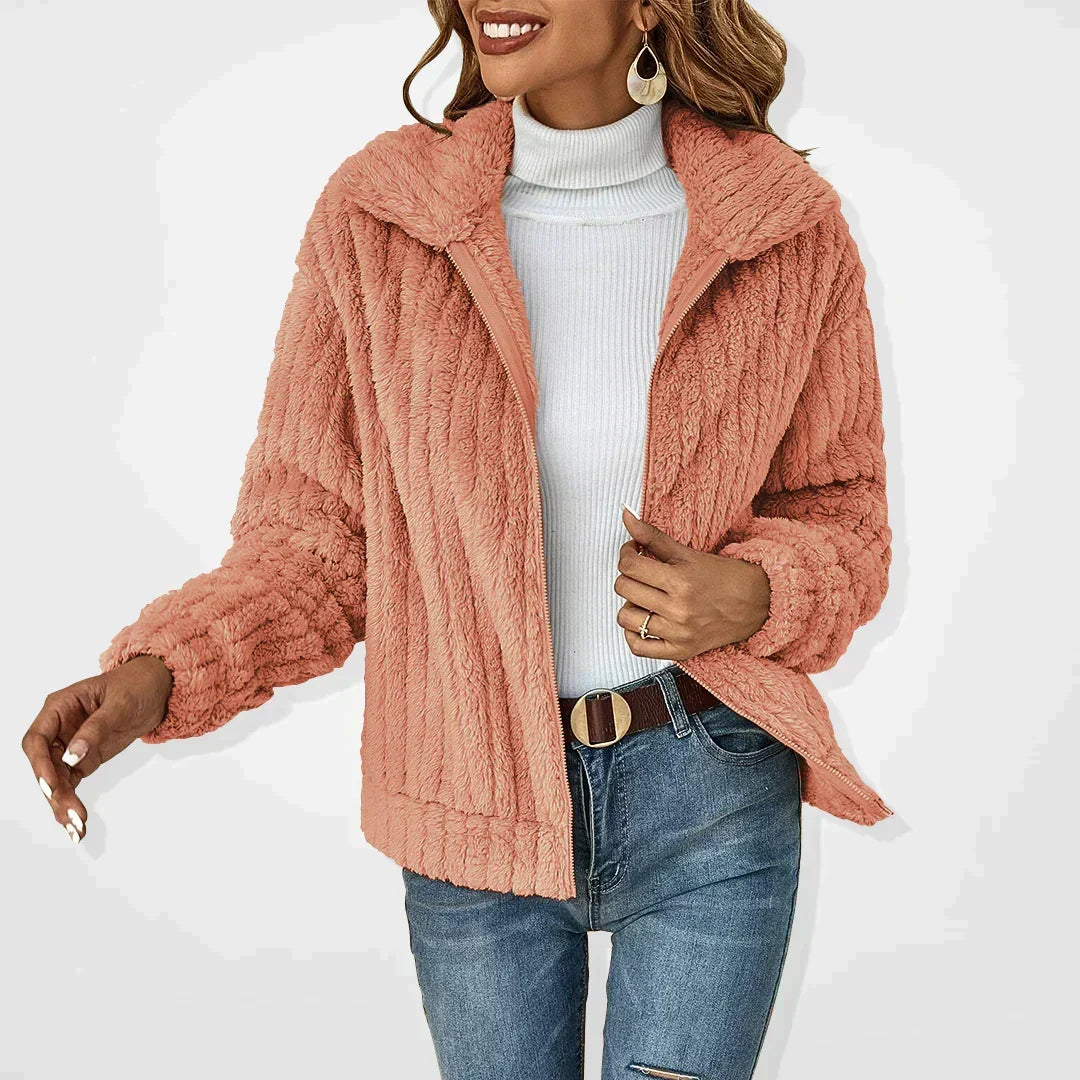 Cosy Teddy Fleece Jacket with Zip Front and Collar