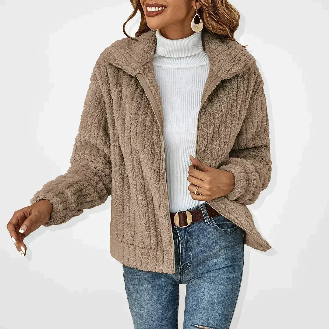 Cosy Teddy Fleece Jacket with Zip Front and Collar