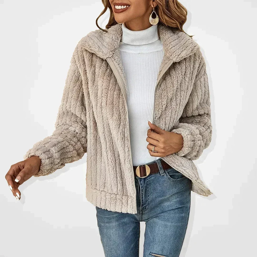Cosy Teddy Fleece Jacket with Zip Front and Collar