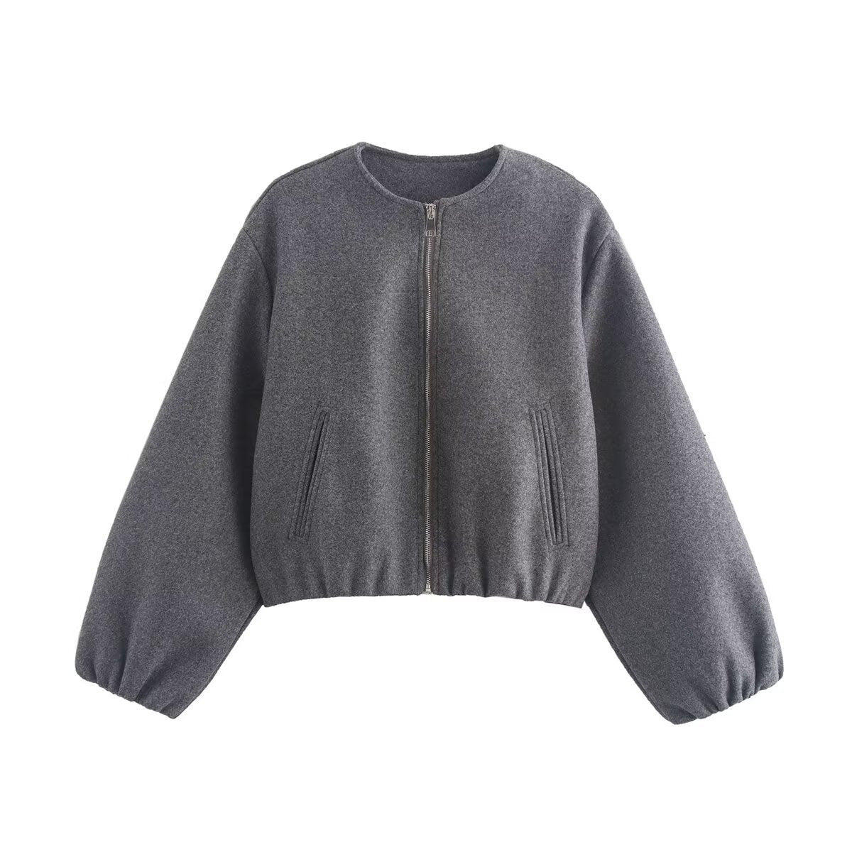 Cropped Relaxed Bomber Jacket with Elasticated Hem and Cuffs