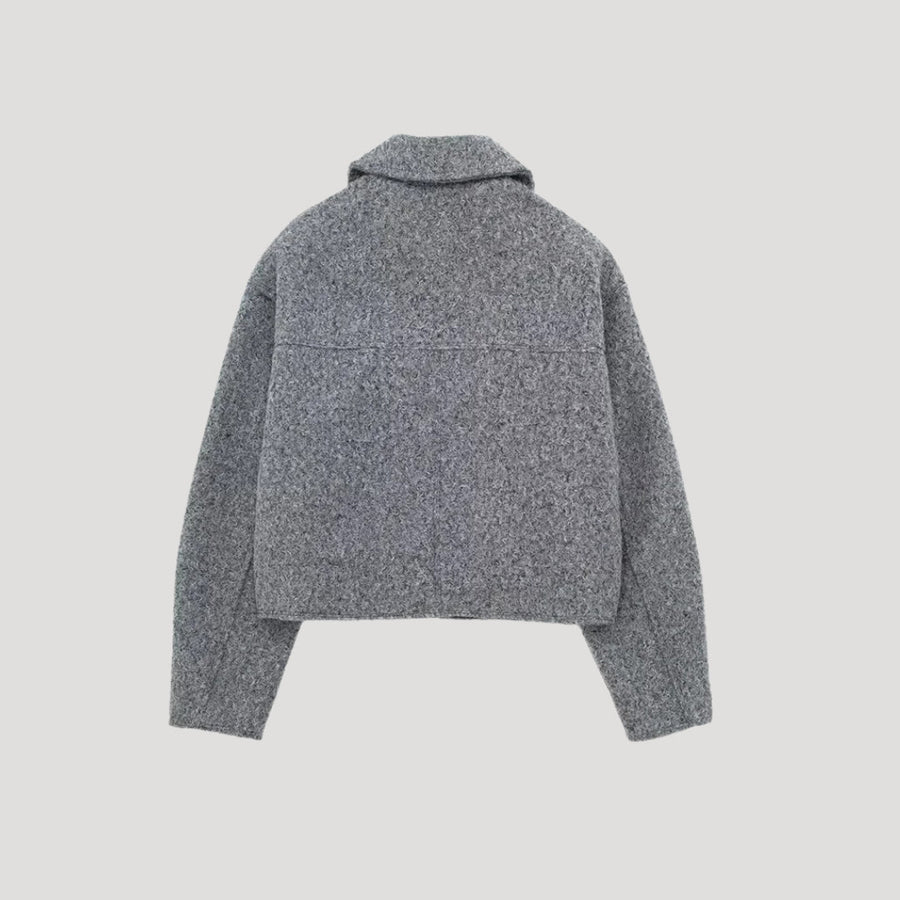 Cropped Wool Jacket with Large Chest Pockets and Structured Collar
