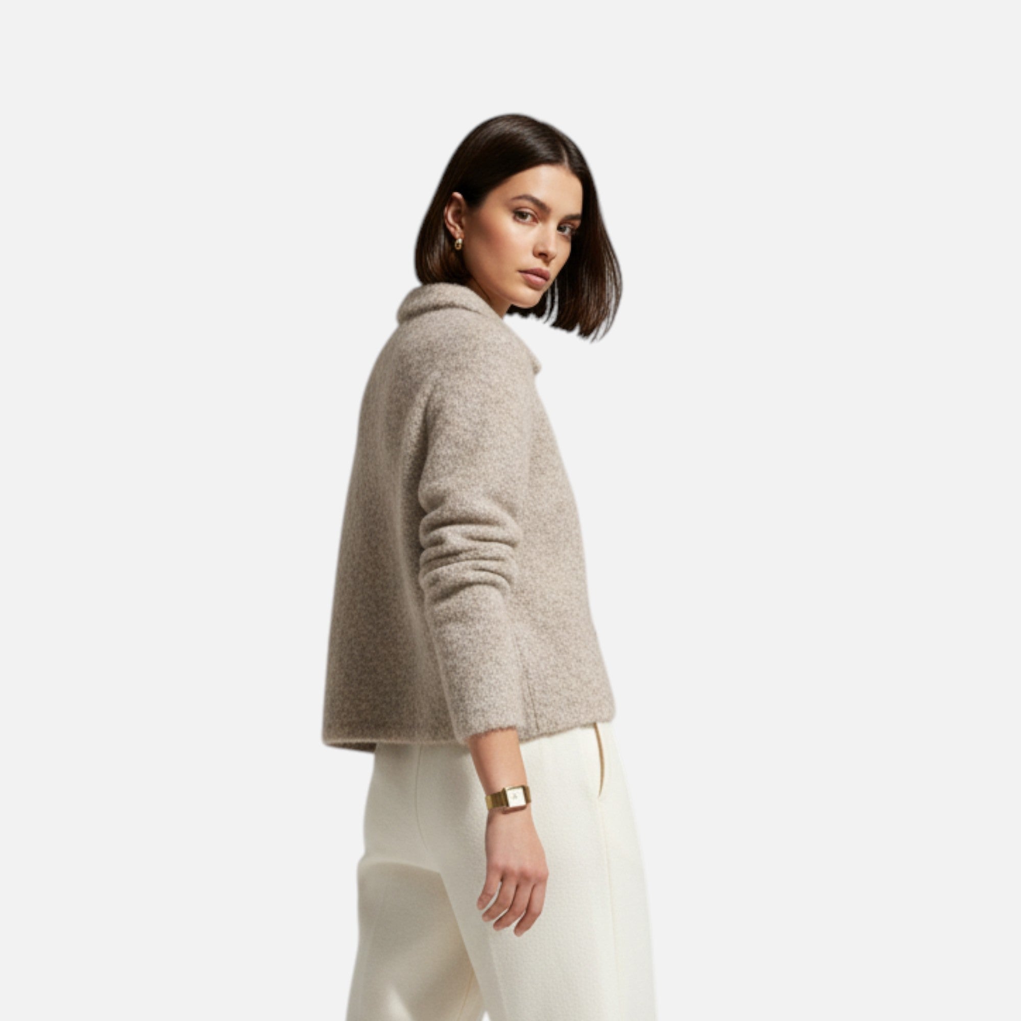 Elegant Cropped Jacket with Gold Flower Buttons