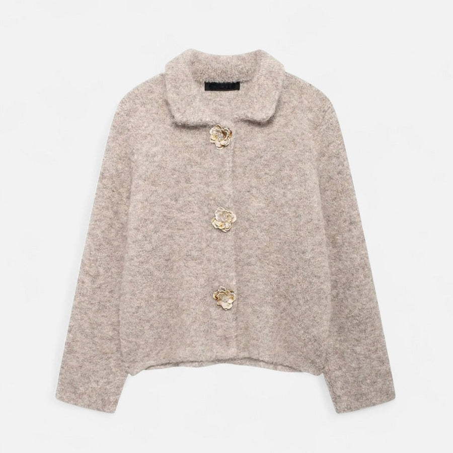 Elegant Cropped Jacket with Gold Flower Buttons