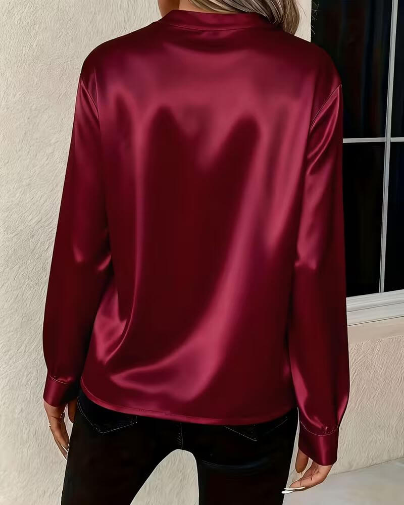 Elegant Satin Blouse with V-Neckline and Long Sleeves