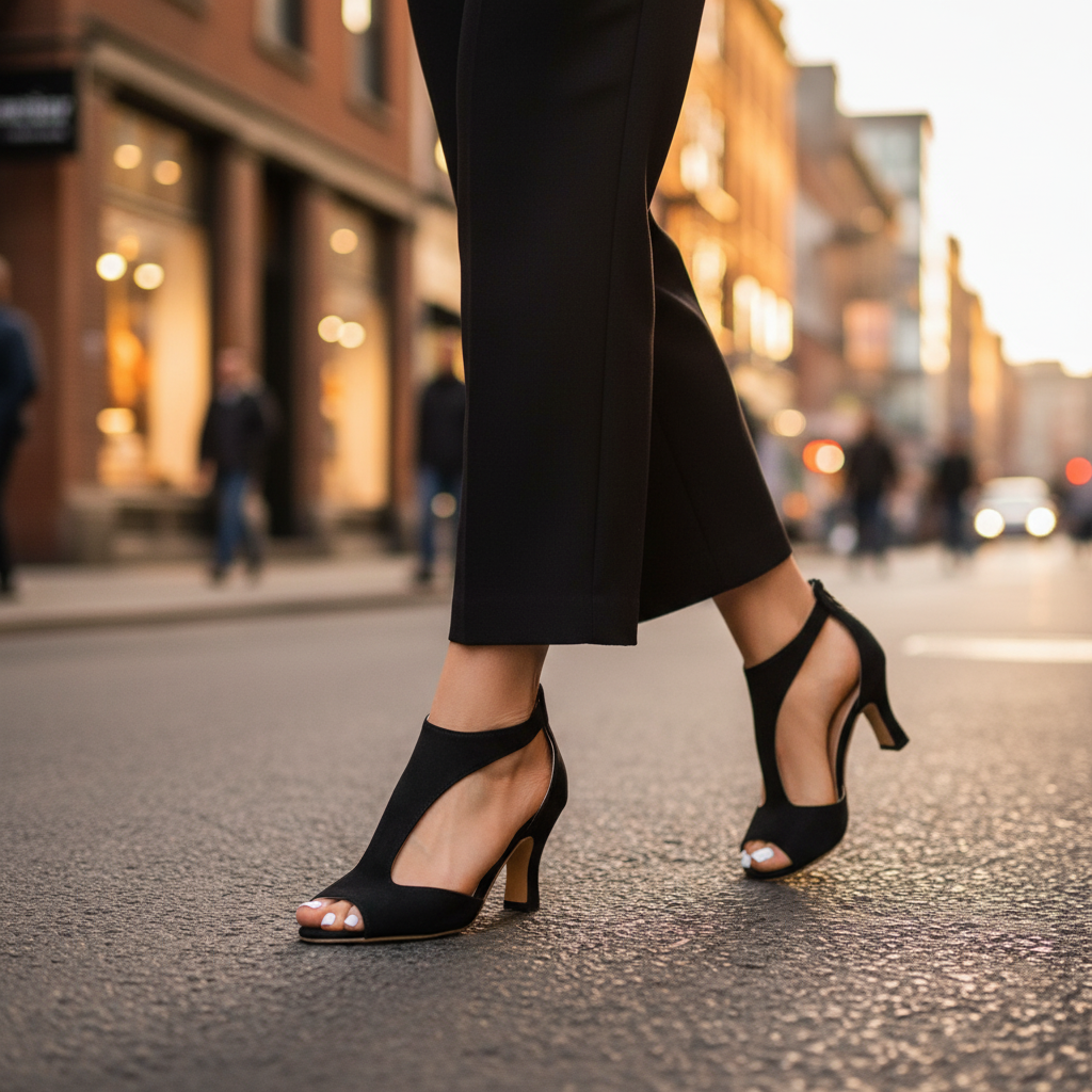 Elegant Suede Peep Toe Cut Out Heel with Back Zip