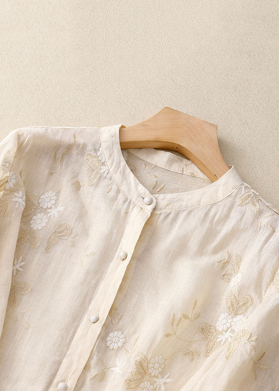 Floral Embroidered Blouse with Layered Hem and Three Quarter Sleeves