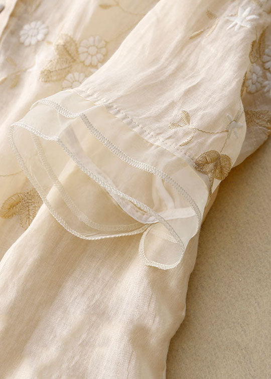 Floral Embroidered Blouse with Layered Hem and Three Quarter Sleeves