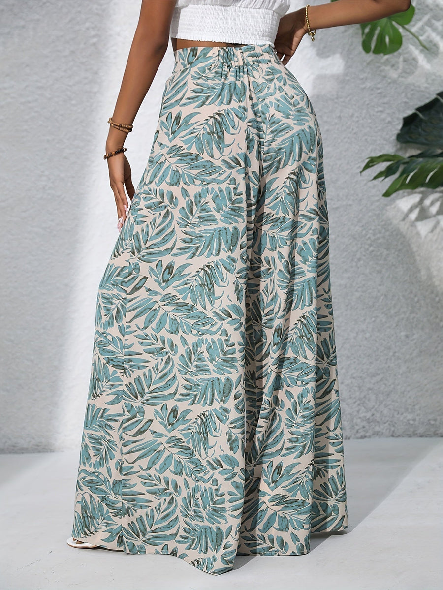 Floral Print High Waist Wide Leg Trousers with Flowing Palazzo Fit