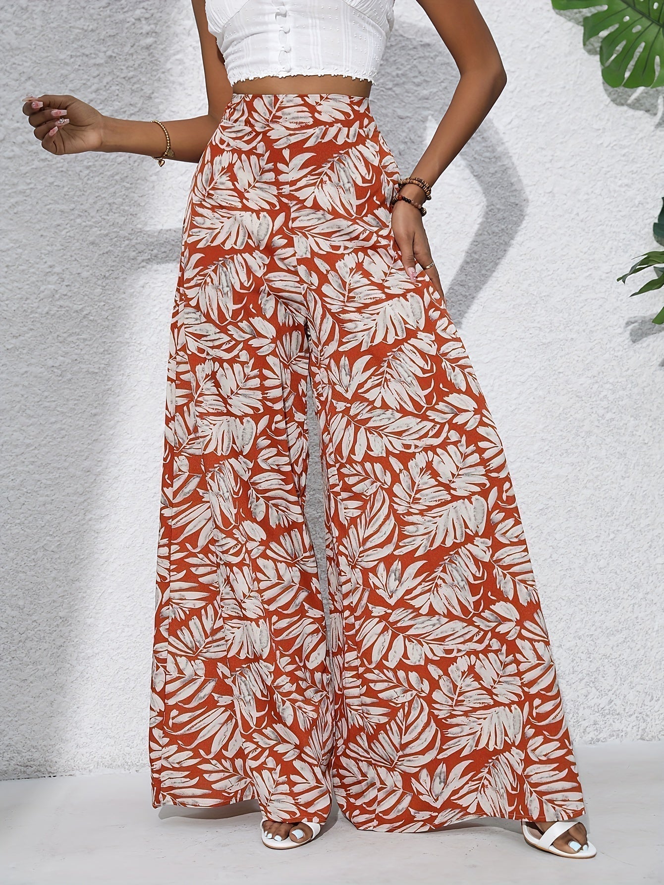 Floral Print High Waist Wide Leg Trousers with Flowing Palazzo Fit