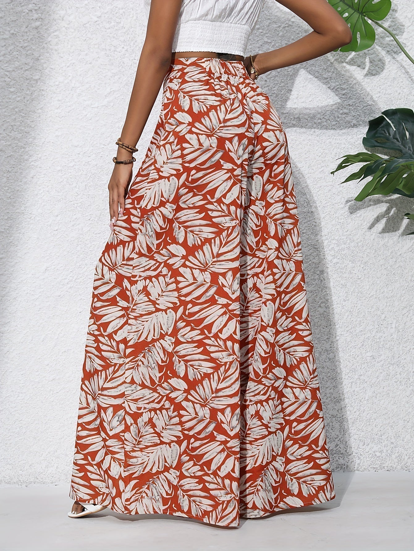 Floral Print High Waist Wide Leg Trousers with Flowing Palazzo Fit