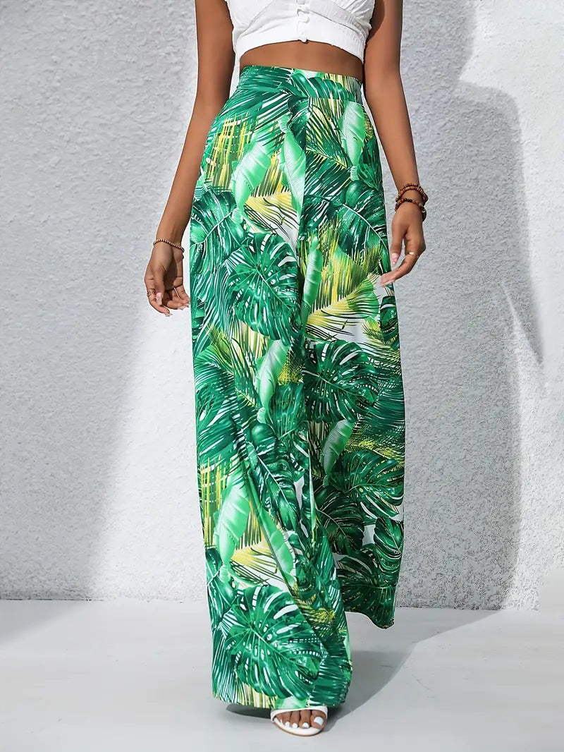 Floral Print High Waist Wide Leg Trousers with Flowing Palazzo Fit