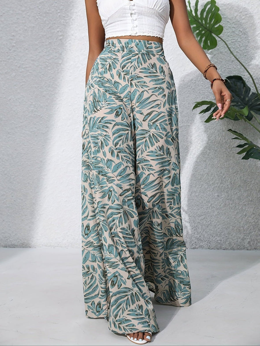 Floral Print High Waist Wide Leg Trousers with Flowing Palazzo Fit