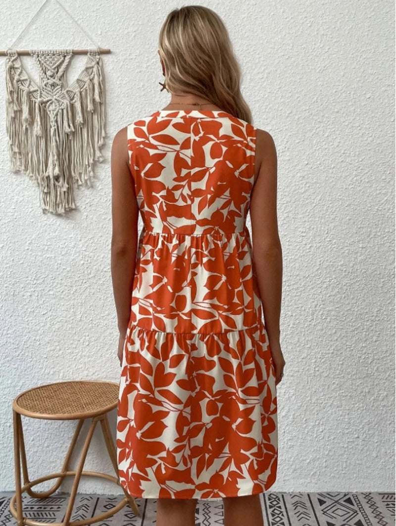 Floral Print Sleeveless Tiered Mini Dress with V-Neckline