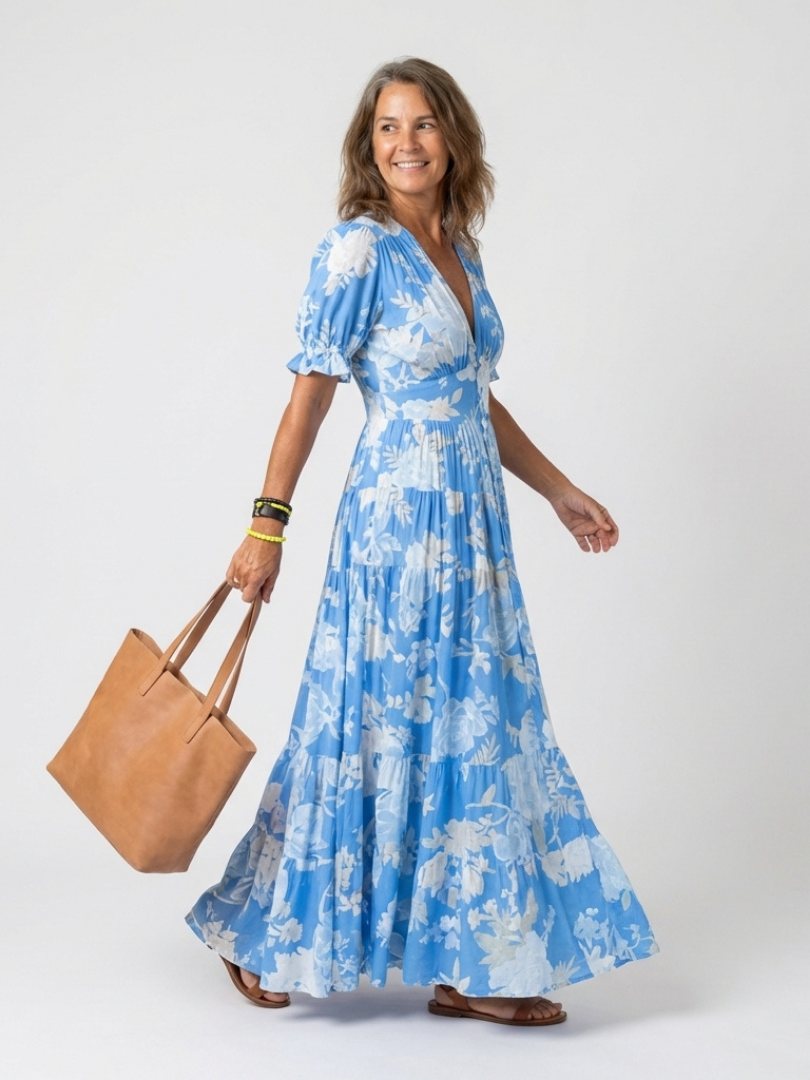 Floral Smocked Summer Dress with Puff Sleeves and Tiered Skirt