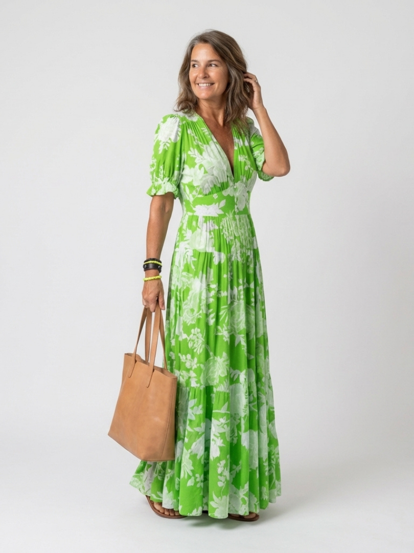Floral Smocked Summer Dress with Puff Sleeves and Tiered Skirt